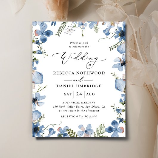 Budget Modern Boho Blue Wedding Einladung