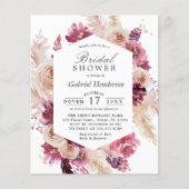 Budget Modern Boho Maroon Bridal Dusche Einladung (Vorderseite)