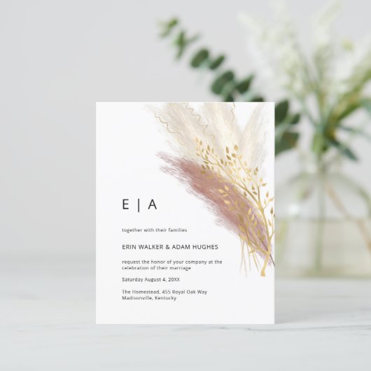 Budget Modern Boho Pink Gold Pampas Grass (Stehend Vorderseite)