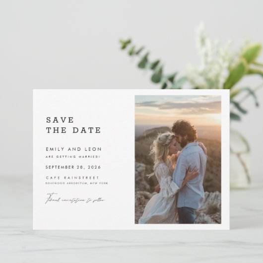 Budget Modern Boho Qr Code Photo Wedding Save The Date (Stehend Vorderseite)