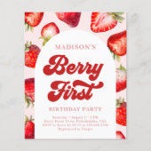 Budget Modern Boho Strawberry Berry 1. Geburtstag Flyer (Vorne)
