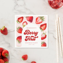 Budget Modern Boho Strawberry Berry 1. Geburtstag