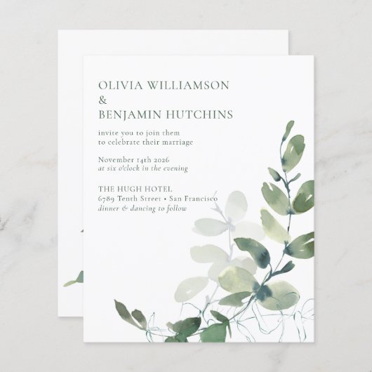 Budget Modern Botanischer Eukalyptus Wedding RSVP (Vorne/Hinten)