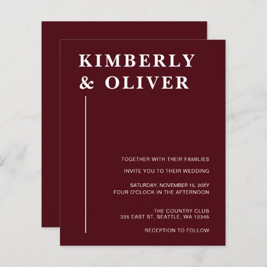 Budget Modern Burgundy Wedding Invitations (Vorne/Hinten)