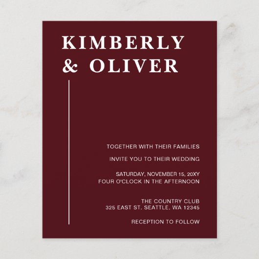 Budget Modern Burgundy Wedding Invitations (Vorderseite)