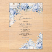 Budget Modern Dusty Blue Floral Quinceañera Acryleinladungen (Vorderseite)