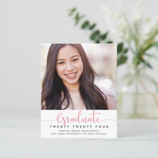 BUDGET Modern Elegantes rosa Script Abschluss Foto (Stehend Vorderseite)