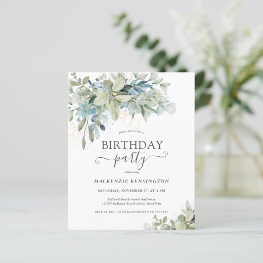 Budget Modern Eukalyptus Birthday Party (Stehend Vorderseite)