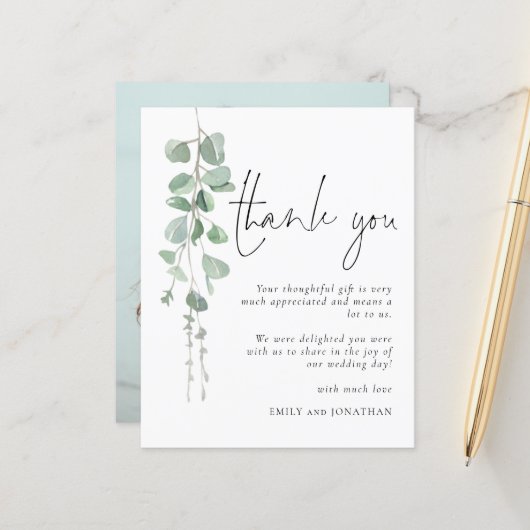 Budget Modern Eukalyptus Foto Vielen Dank (Vorderseite/Rückseite Beispiel)