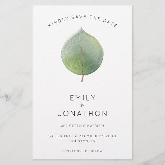 Budget Modern Eukalyptus Leaf groß Save the Date (Vorderseite)