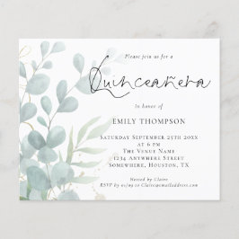 Budget Modern Eukalyptus Quinceañera Einladung