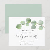 Budget Modern Eukalyptus Script Save the Date (Vorne/Hinten)