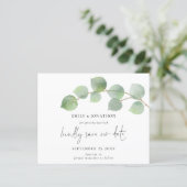 Budget Modern Eukalyptus Script Save the Date (Stehend Vorderseite)