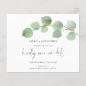 Budget Modern Eukalyptus Script Save the Date (Vorderseite)