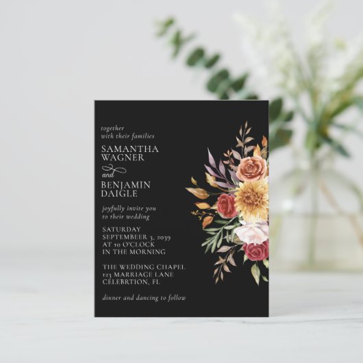Budget Modern Fall Floral Black Wedding (Stehend Vorderseite)