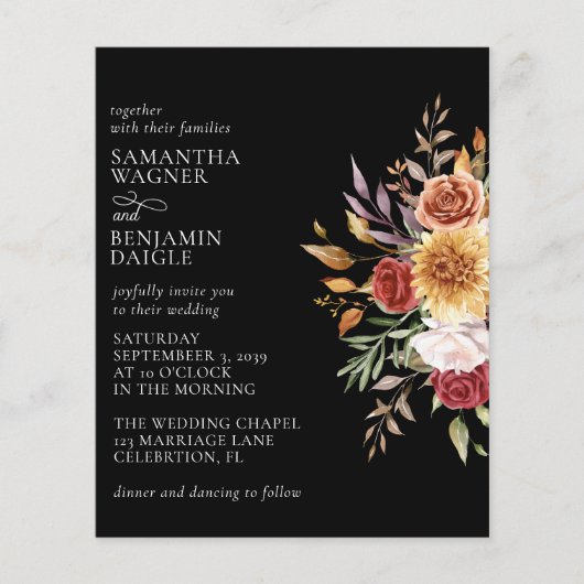 Budget Modern Fall Floral Black Wedding (Vorderseite)
