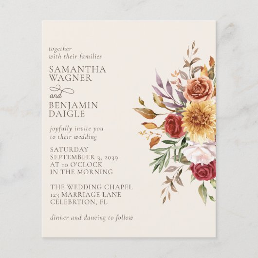 Budget Modern Fall Floral Elfenbein Hochzeit (Vorderseite)