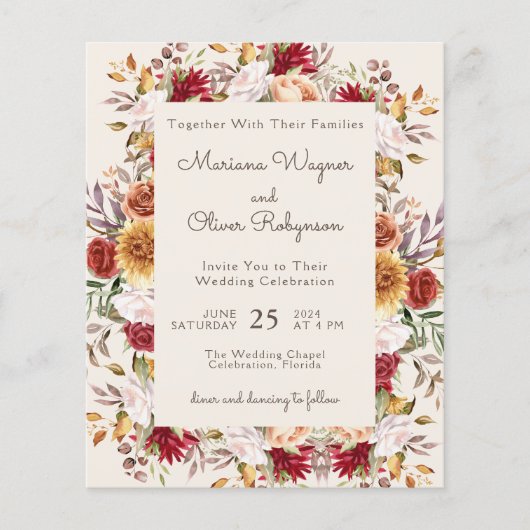 Budget Modern Fall Floral Elfenbein Hochzeit (Vorderseite)