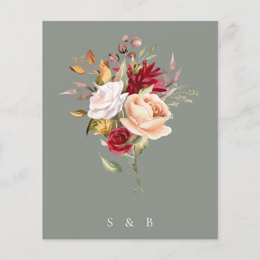 Budget Modern Fall Floral Sage Grüne Hochzeit (Rückseite)