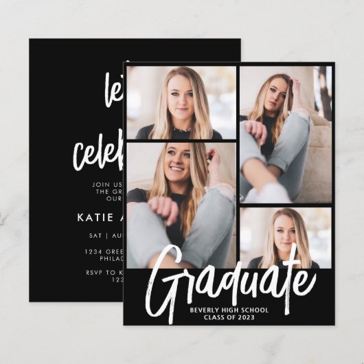 Budget Modern Four Foto Script Graduation Party (Vorne/Hinten)