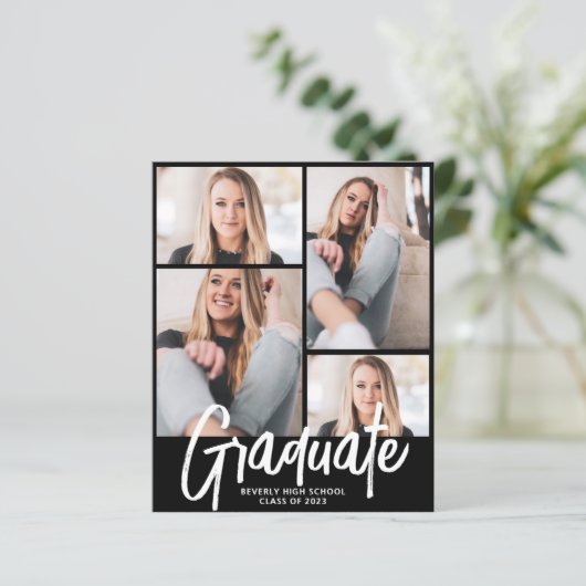Budget Modern Four Foto Script Graduation Party (Stehend Vorderseite)