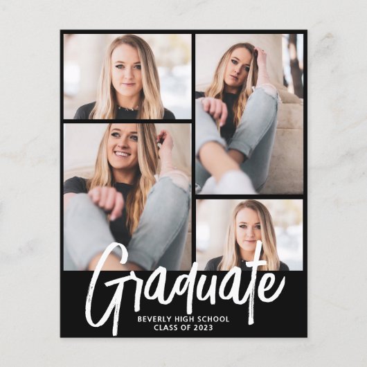 Budget Modern Four Foto Script Graduation Party (Vorderseite)