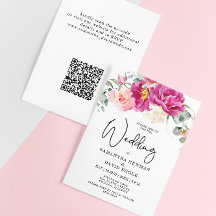 Budget Modern Fuchsia Pink Floral QR Code Hochzeit