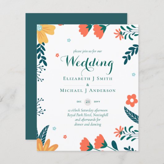 BUDGET Modern Garden Blätter Hochzeit Einladung (Vorne/Hinten)