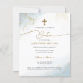 Budget Modern Gold Cross Boy Baptism Bautizo Blue (Vorderseite)