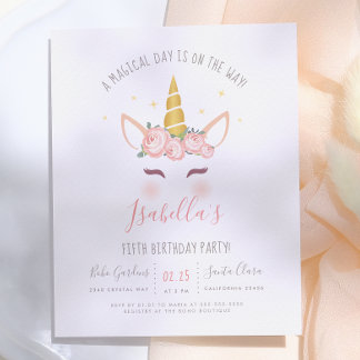 Budget Modern Gold Floral Magical Unicorn Geburtst
