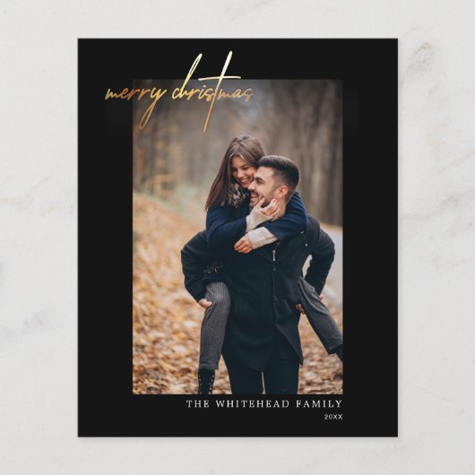 Budget Modern Gold Frohe Weihnachts Black Card Flyer (Vorne)