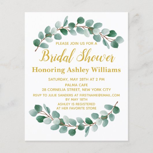 Budget Modern Greenery Bridal Dusche Einladung (Vorderseite)