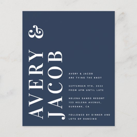 Budget Modern kühne Hochzeitseinladung (Vorderseite)