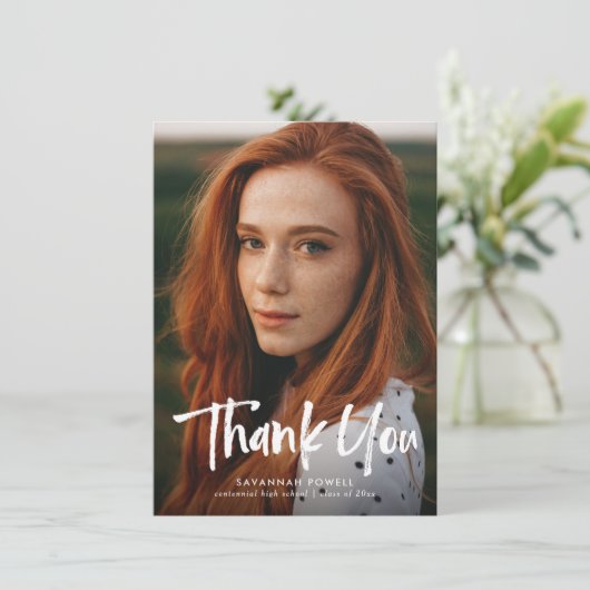 Budget Modern Letters Simple 3 Foto Abschluss Dankeskarte (Stehend Vorderseite)