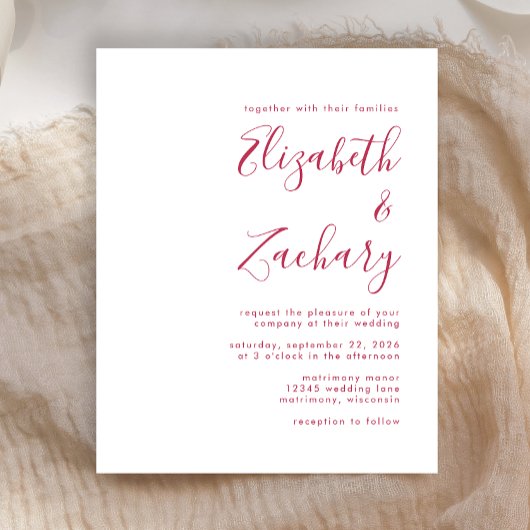 Budget Modern Magenta Script Einladung Hochzeit