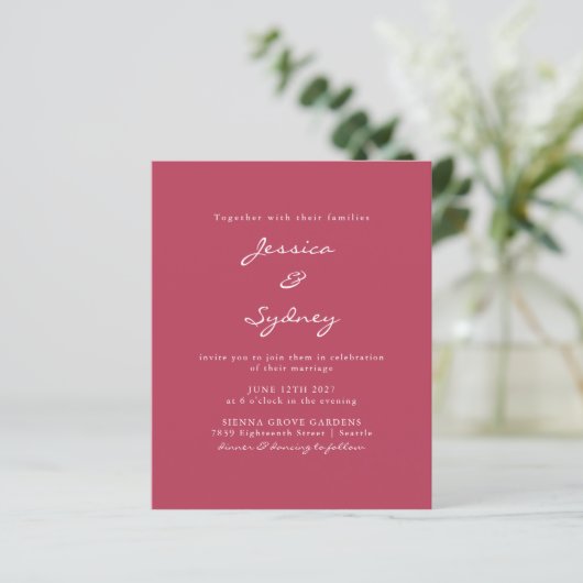 Budget Modern Magenta Script Hochzeit (Stehend Vorderseite)