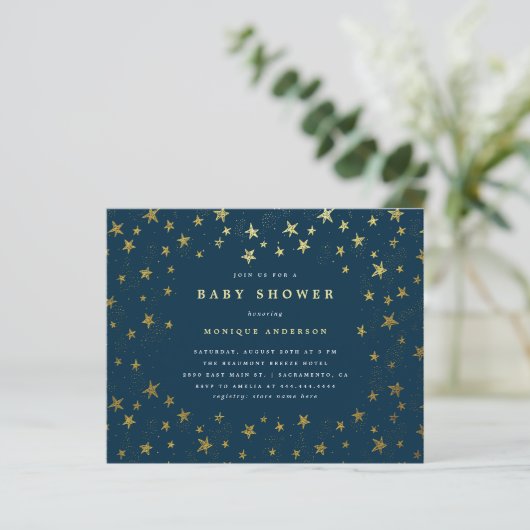Budget Modern Midnight Blue Stars Baby Dusche (Stehend Vorderseite)