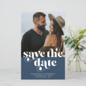 BUDGET Modern Navy Blue Foto Save the Date (Stehend Vorderseite)