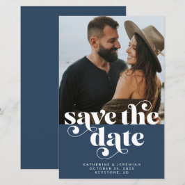 BUDGET Modern Navy Blue Foto Save the Date