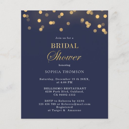 Budget Modern Navy Blue, Gold Brautparty Flyer (Vorderseite)