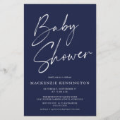 Budget Modern Navy Blue Script Baby Dusche FLYER (Vorne)