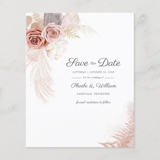 Budget Modern Pampas Grass Floral Save the Date Flyer (Vorne)