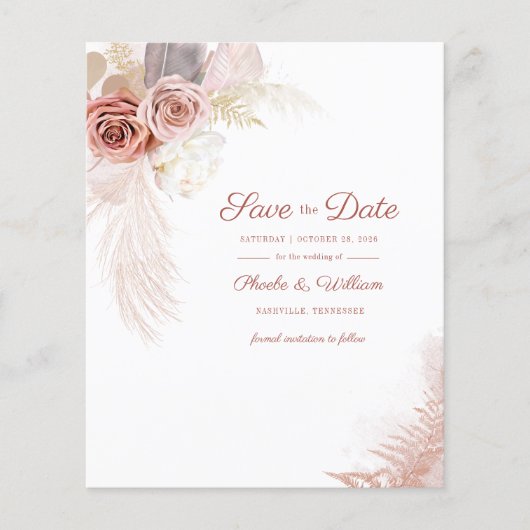 Budget Modern Pampas Grass Floral Save the Date Flyer (Vorne)