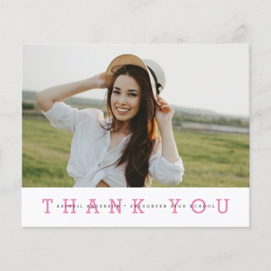 Budget Modern Pink Foto Grad Danke Postcard (Vorderseite)