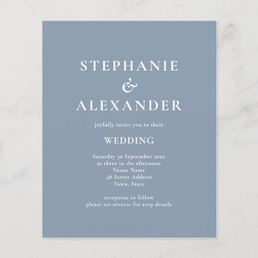 Budget Modern QR Code Dusty Blue Wedite Einladung (Vorderseite)