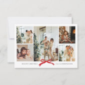 BUDGET Modern Red Bow Foto Collage Holiday Card Mitteilungskarte (Vorderseite)