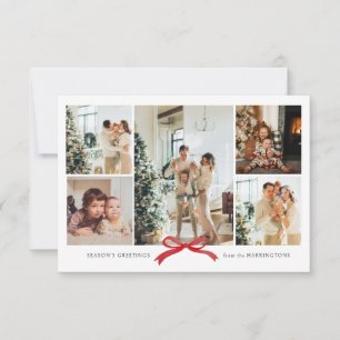BUDGET Modern Red Bow Foto Collage Holiday Card Mitteilungskarte