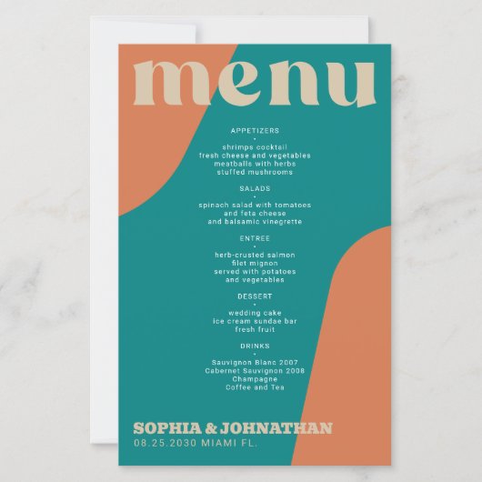 Budget modern retro groovy wedding menu template (Vorderseite)