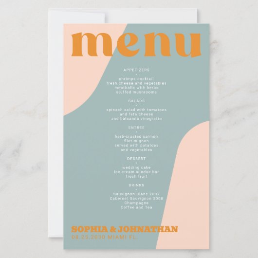Budget modern retro groovy wedding menu template (Vorderseite)