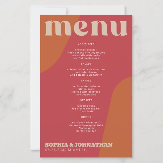 Budget modern retro groovy wedding menu template (Vorderseite)